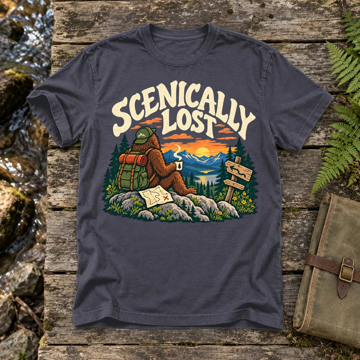 Scenically Lost Bigfoot Graphic Tee on Navy Premium Tee