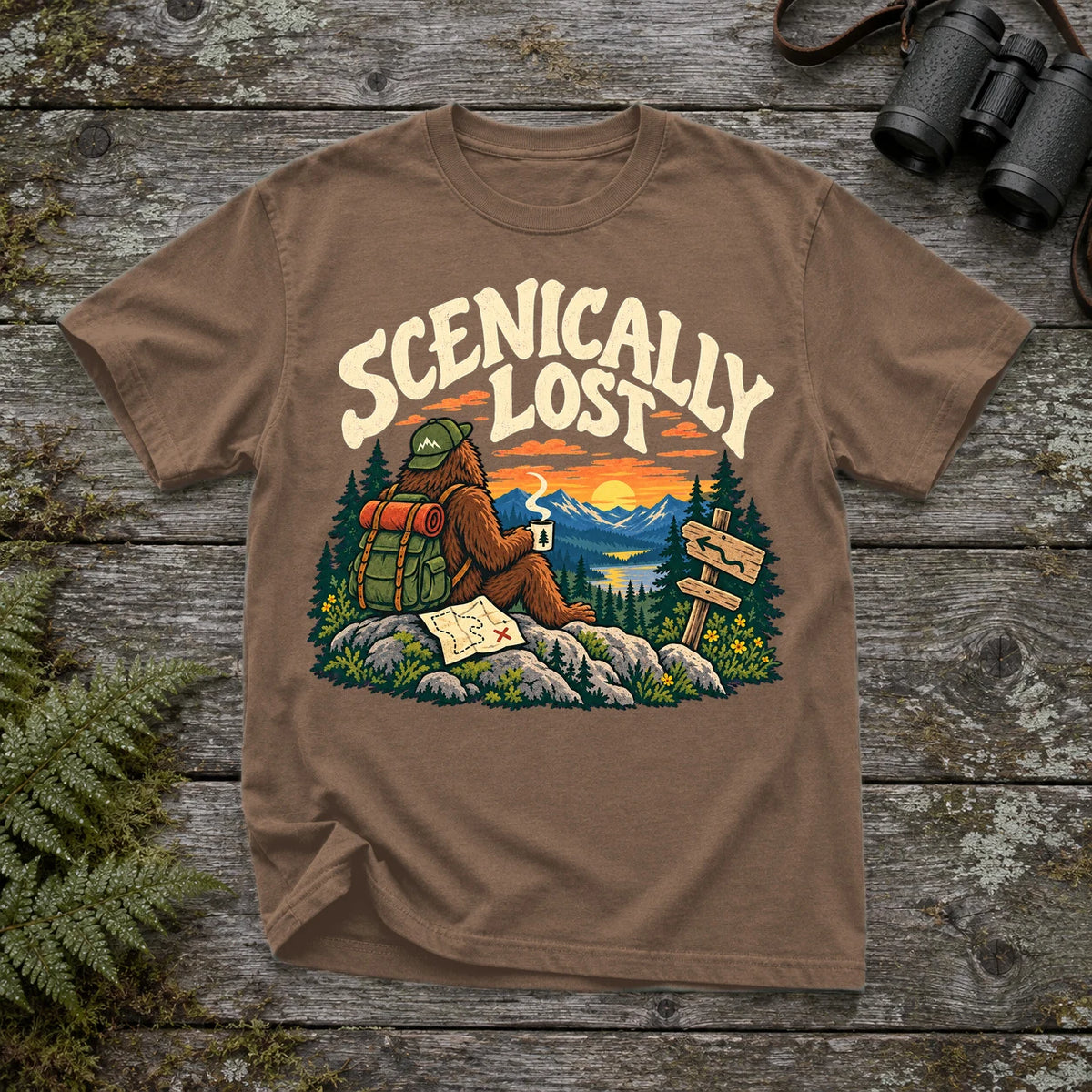 Scenically Lost Bigfoot Graphic Tee on Espresso Premium Tee