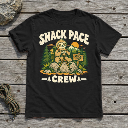Snack Pace Crew Sloth Graphic Tee on Black Everyday Soft Tee