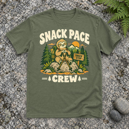 Snack Pace Crew Sloth Graphic Tee on Military Green Everyday Soft Tee