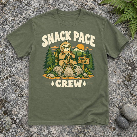Snack Pace Crew Sloth Graphic Tee on Military Green Everyday Soft Tee