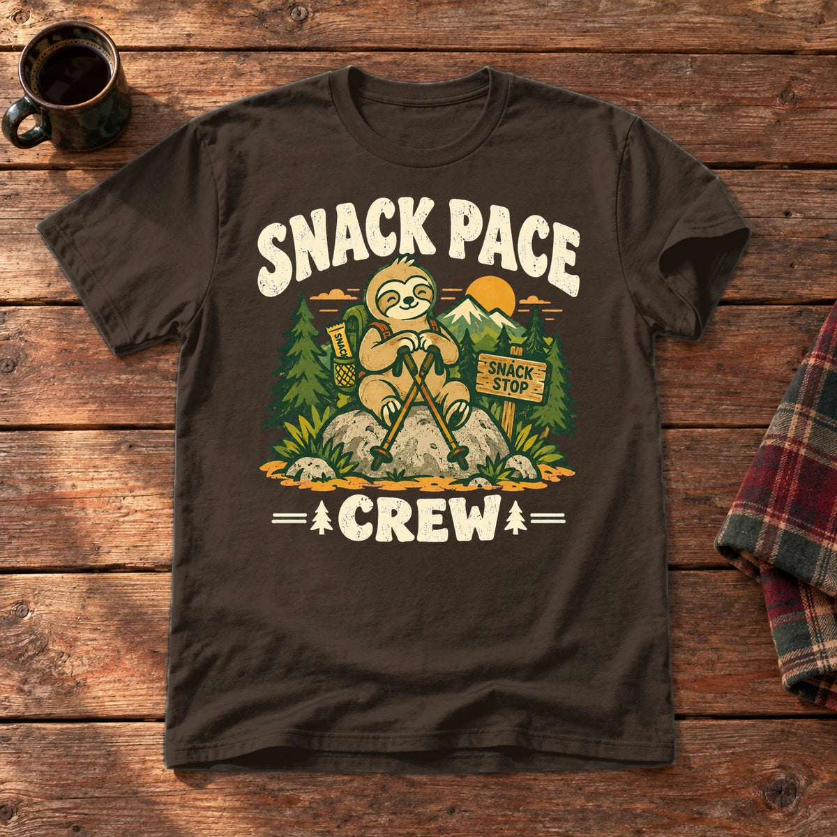 Snack Pace Crew Sloth Graphic Tee on Dark Chocolate Everyday Soft Tee