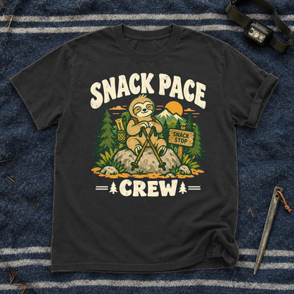 Snack Pace Crew Sloth Graphic Tee on Black Premium Tee