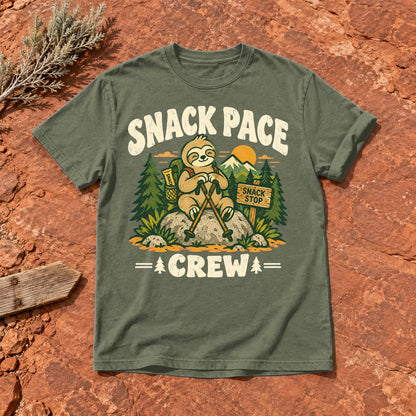 Snack Pace Crew Sloth Graphic Tee on Moss Premium Tee