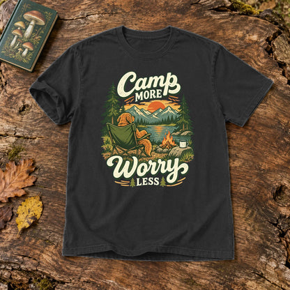 Camp More Worry Less Graphic Tee on Black Premium Tee