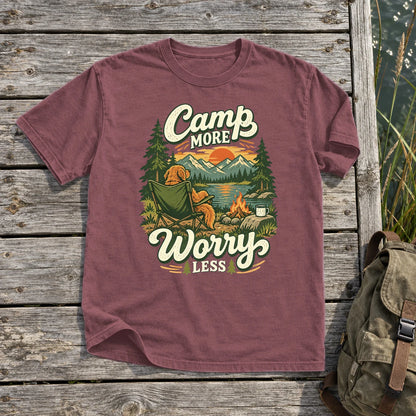 Camp More Worry Less Graphic Tee on Brick Premium Tee