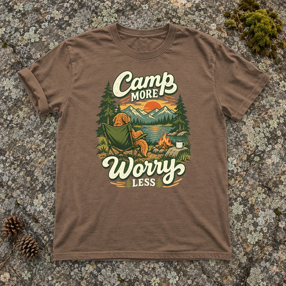 Camp More Worry Less Graphic Tee on Espresso Premium Tee