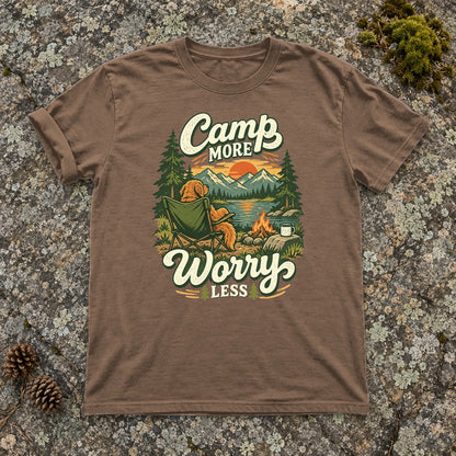 Camp More Worry Less Graphic Tee on Espresso Premium Tee