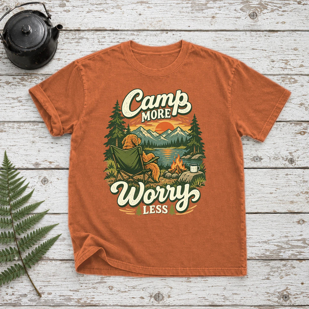 Camp More Worry Less Graphic Tee on Yam Premium Tee