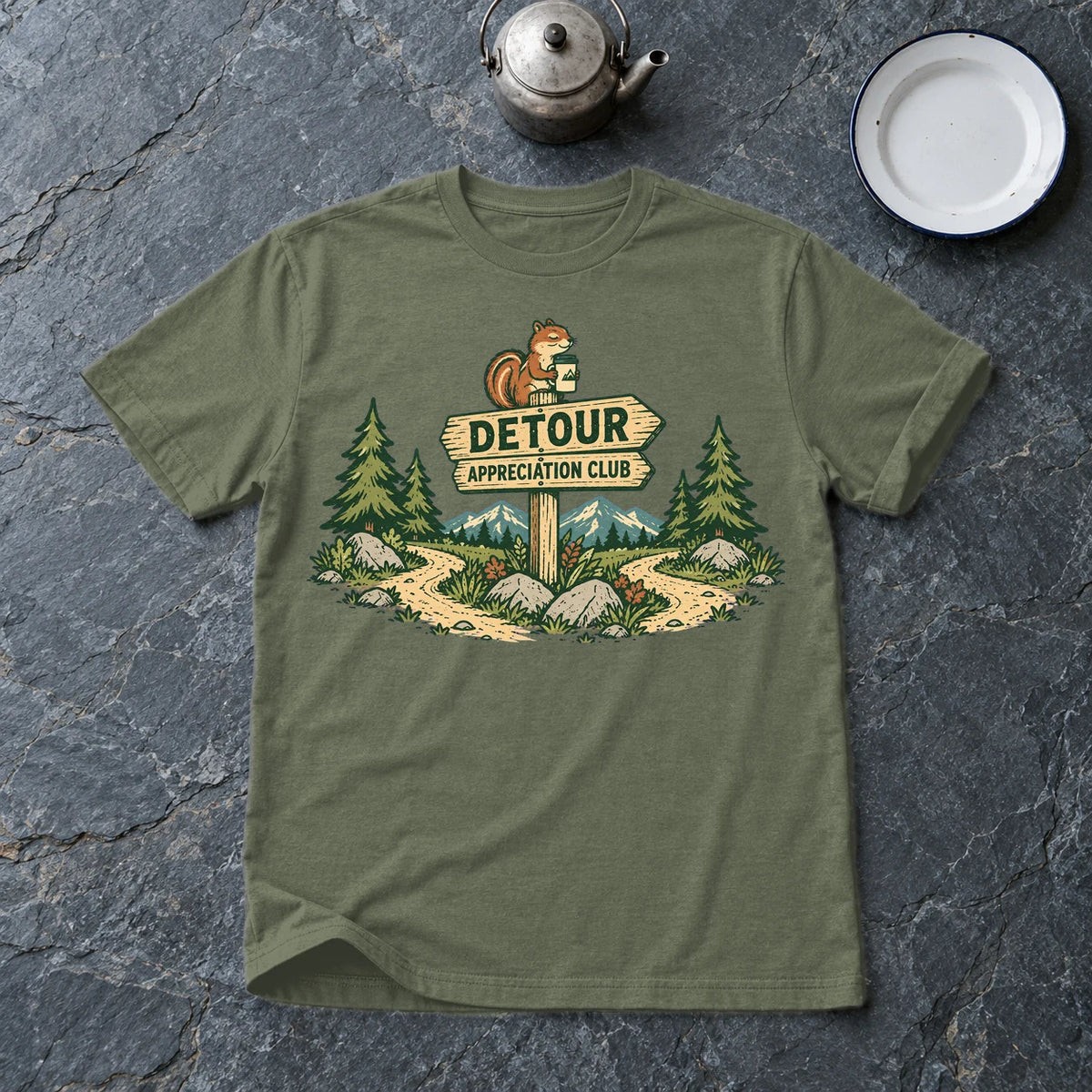 Detour Appreciation Club Graphic Tee on Military Green Everyday Soft Tee
