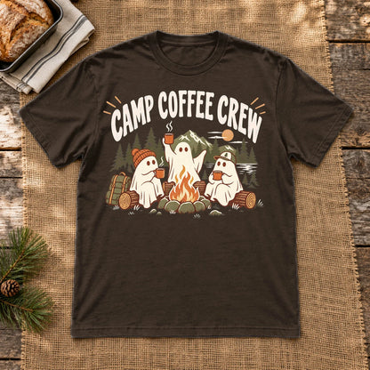 Camp Coffee Crew Ghost Graphic Tee on Dark Chocolate Everyday Soft Tee
