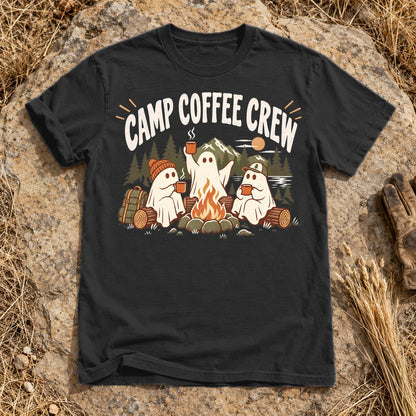 Camp Coffee Crew Ghost Graphic Tee on Black Premium Tee