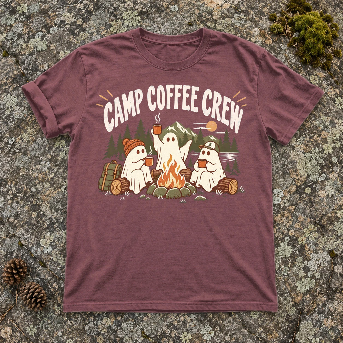 Camp Coffee Crew Ghost Graphic Tee on Brick Premium Tee