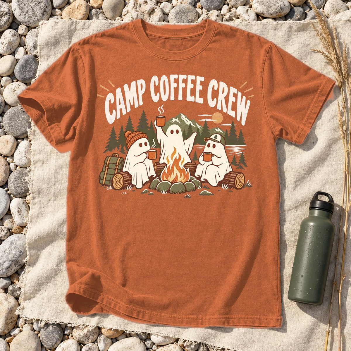 Camp Coffee Crew Ghost Graphic Tee on Yam Premium Tee