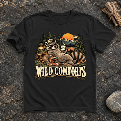 Wild Comforts Raccoon Graphic Tee on Black Everyday Soft Tee