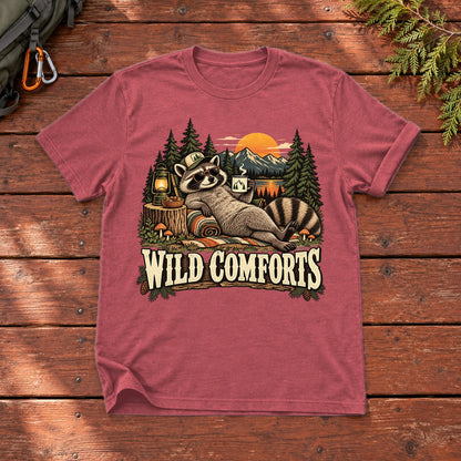 Wild Comforts Raccoon Graphic Tee on Heather Red Everyday Soft Tee