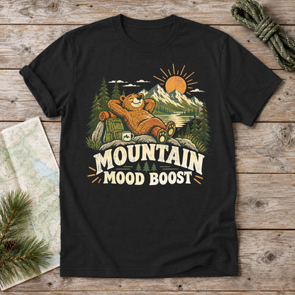 Mountain Mood Boost Bear Graphic Tee on Black Everyday Soft Tee