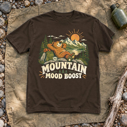 Mountain Mood Boost Bear Graphic Tee on Dark Chocolate Everyday Soft Tee