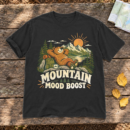 Mountain Mood Boost Bear Graphic Tee on Black Premium Tee