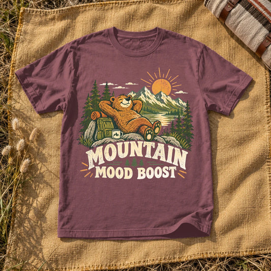 Mountain Mood Boost Bear Graphic Tee on Brick Premium Tee