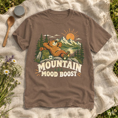 Mountain Mood Boost Bear Graphic Tee on Espresso Premium Tee