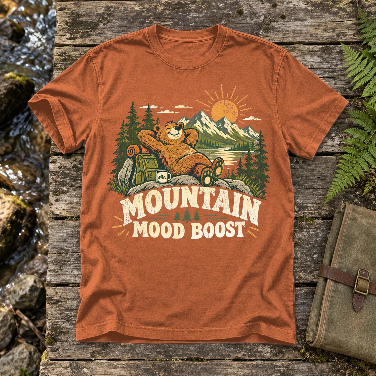 Mountain Mood Boost Bear Graphic Tee on Yam Premium Tee