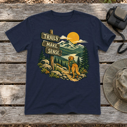 Trails Make Sense Hiking Dog Graphic Tee on Navy Everyday Soft Tee