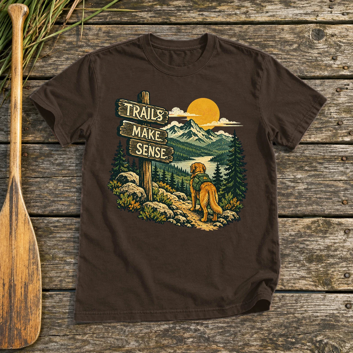 Trails Make Sense Hiking Dog Graphic Tee on Dark Chocolate Everyday Soft Tee
