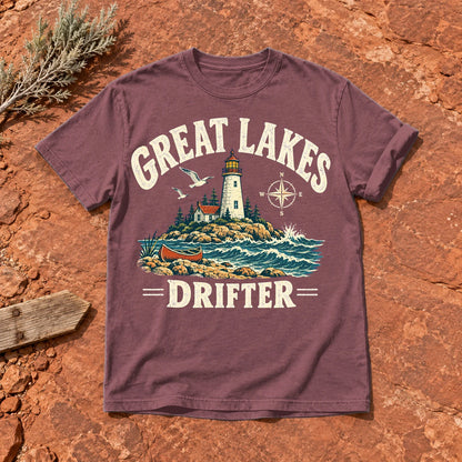 Great Lakes Drifter Lighthouse Graphic Tee on Brick Premium Tee