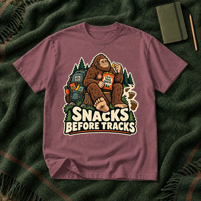 Snacks Before Tracks Bigfoot Graphic Tee on Brick Premium Tee