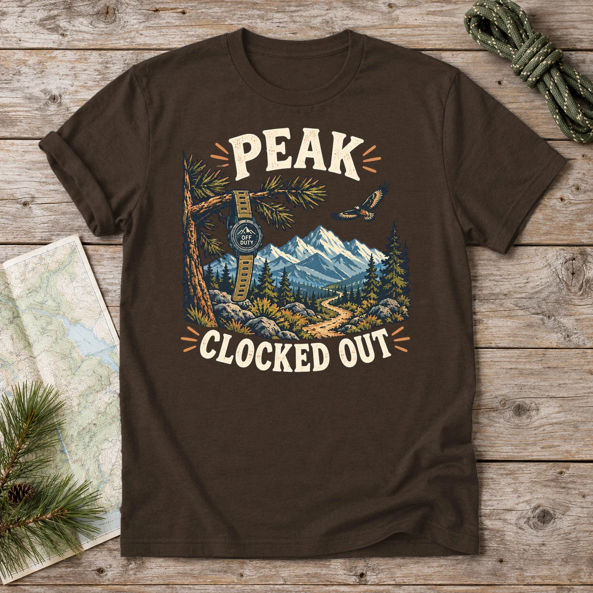 Peak Clocked Out Graphic Tee on Dark Chocolate Everyday Soft Tee