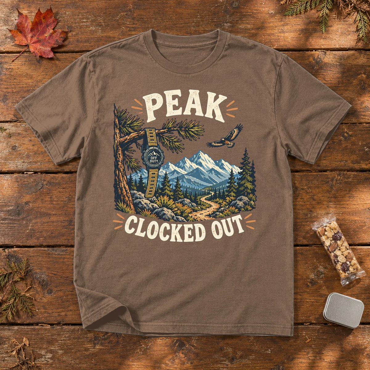 Peak Clocked Out Graphic Tee on Espresso Premium Tee
