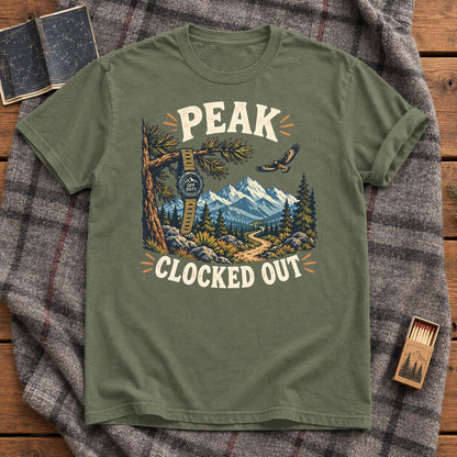 Peak Clocked Out Graphic Tee on Moss Premium Tee