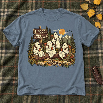 Good Trails Ghost Hikers Graphic Tee on Heather Indigo Everyday Soft Tee