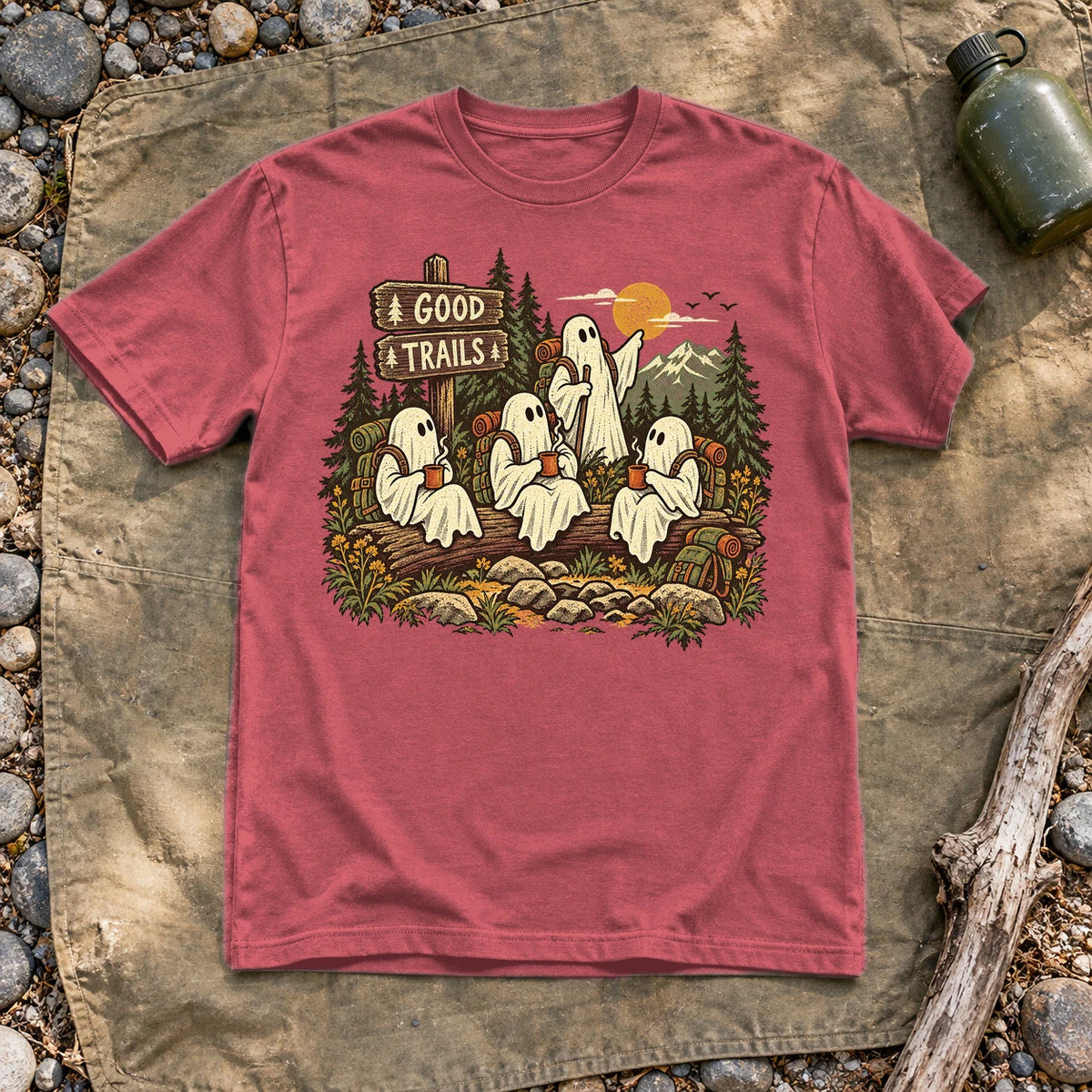 Good Trails Ghost Hikers Graphic Tee on Heather-Red Everyday Soft Tee