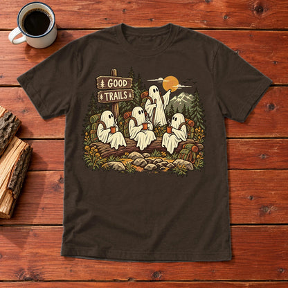 Good Trails Ghost Hikers Graphic Tee on Dark-Chocolate Everyday Soft Tee