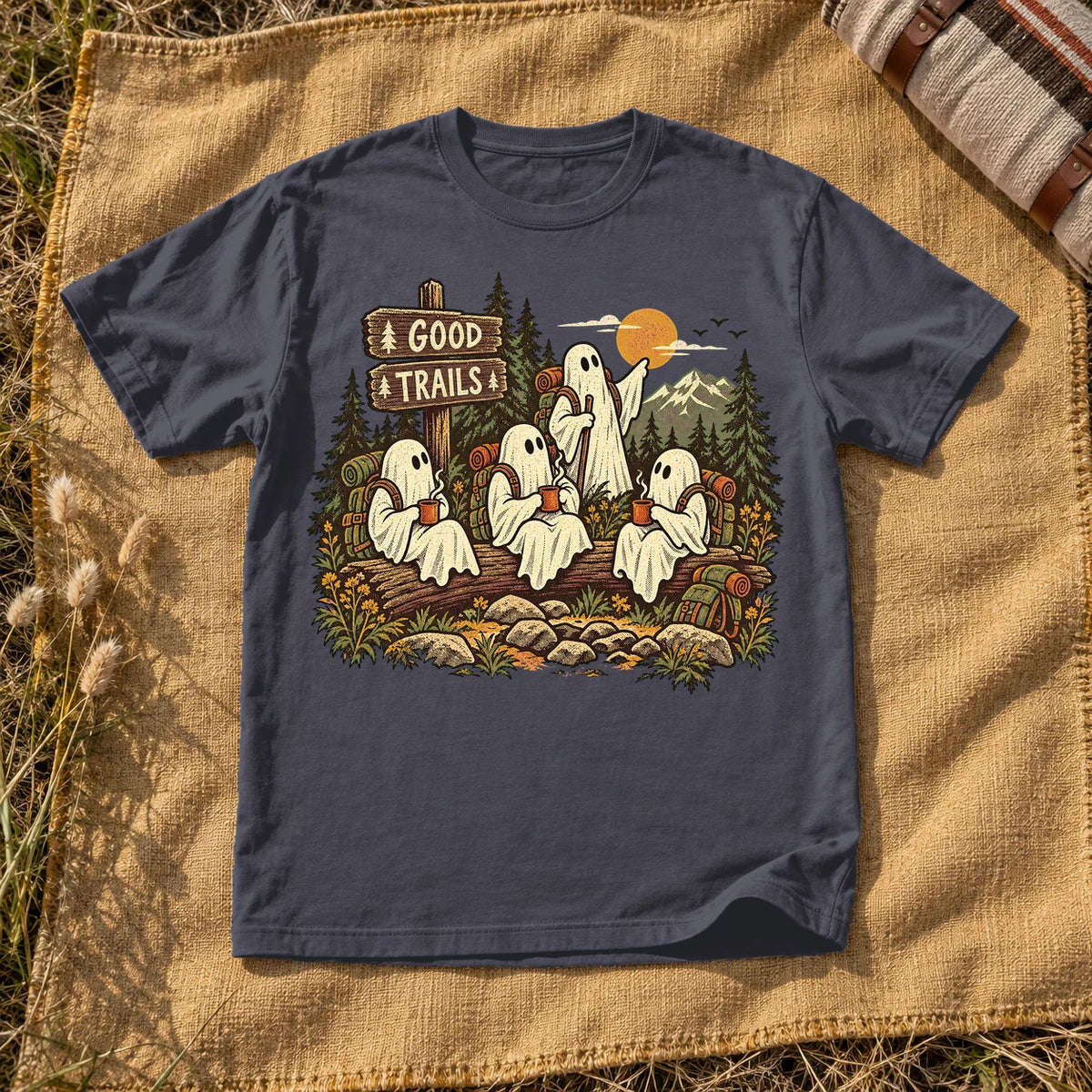 Good Trails Ghost Hikers Graphic Tee on Navy Premium Tee