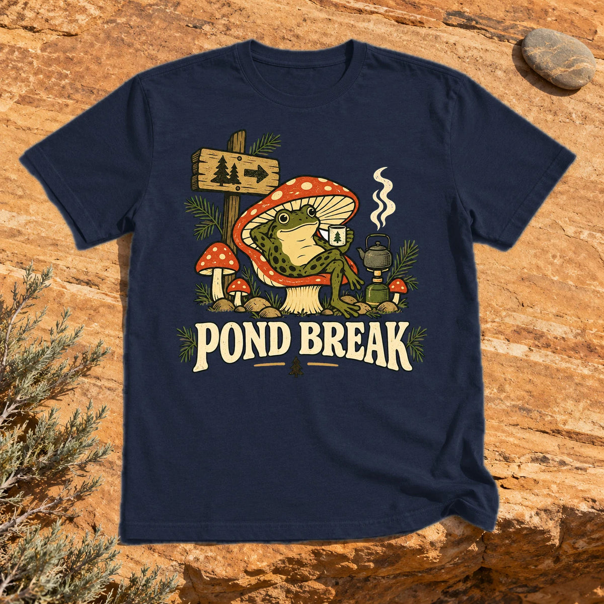 Pond Break Frog Graphic Tee on Navy Everyday Soft Tee