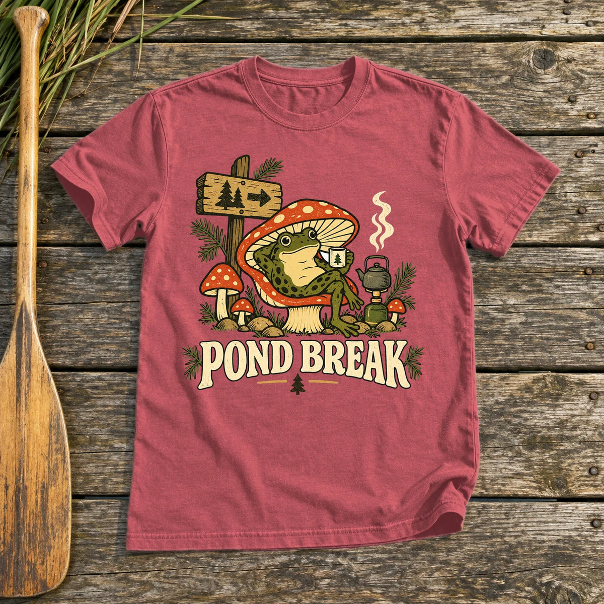 Pond Break Frog Graphic Tee on Heather Red Everyday Soft Tee
