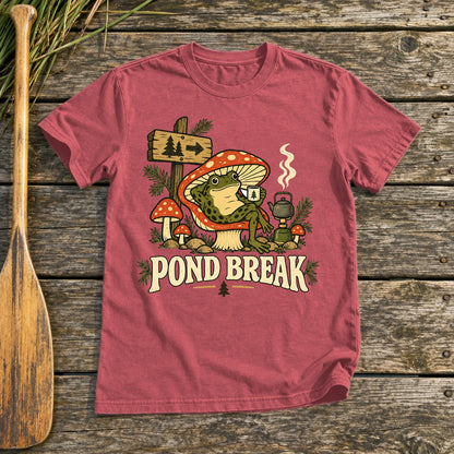 Pond Break Frog Graphic Tee on Heather Red Everyday Soft Tee