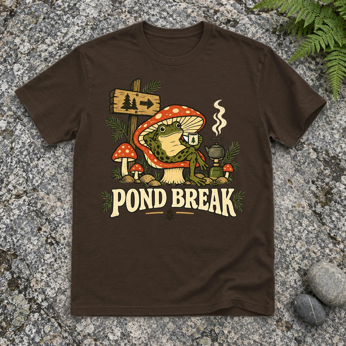 Pond Break Frog Graphic Tee on Dark Chocolate Everyday Soft Tee