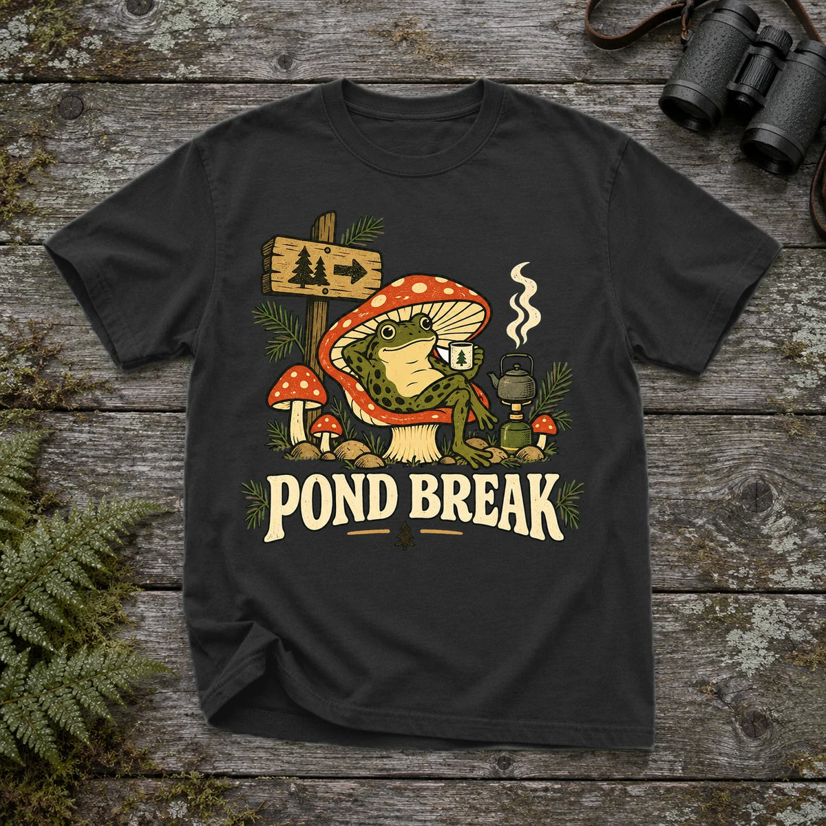 Pond Break Frog Graphic Tee on Black Premium Tee