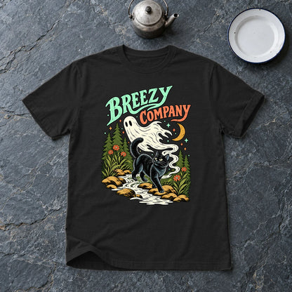 Breezy Company Ghost & Cat Graphic Tee on Black Everyday Soft Tee