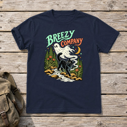 Breezy Company Ghost & Cat Graphic Tee on Navy Everyday Soft Tee
