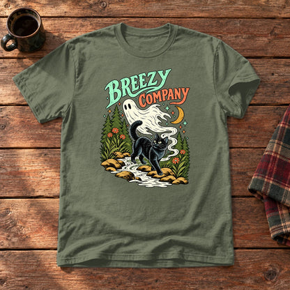 Breezy Company Ghost & Cat Graphic Tee on Military Green Everyday Soft Tee