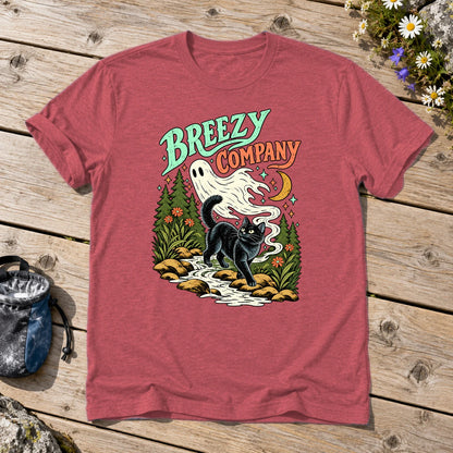 Breezy Company Ghost & Cat Graphic Tee on Heather Red Everyday Soft Tee
