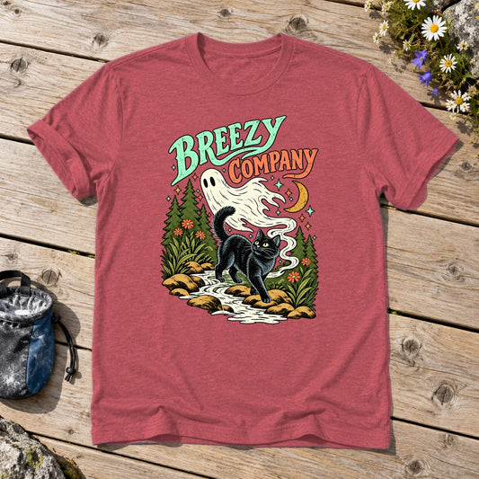 Breezy Company Ghost & Cat Graphic Tee on Heather Red Everyday Soft Tee
