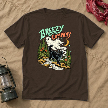 Breezy Company Ghost & Cat Graphic Tee on Dark Chocolate Everyday Soft Tee