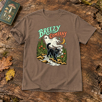 Breezy Company Ghost & Cat Graphic Tee on Espresso Premium Tee