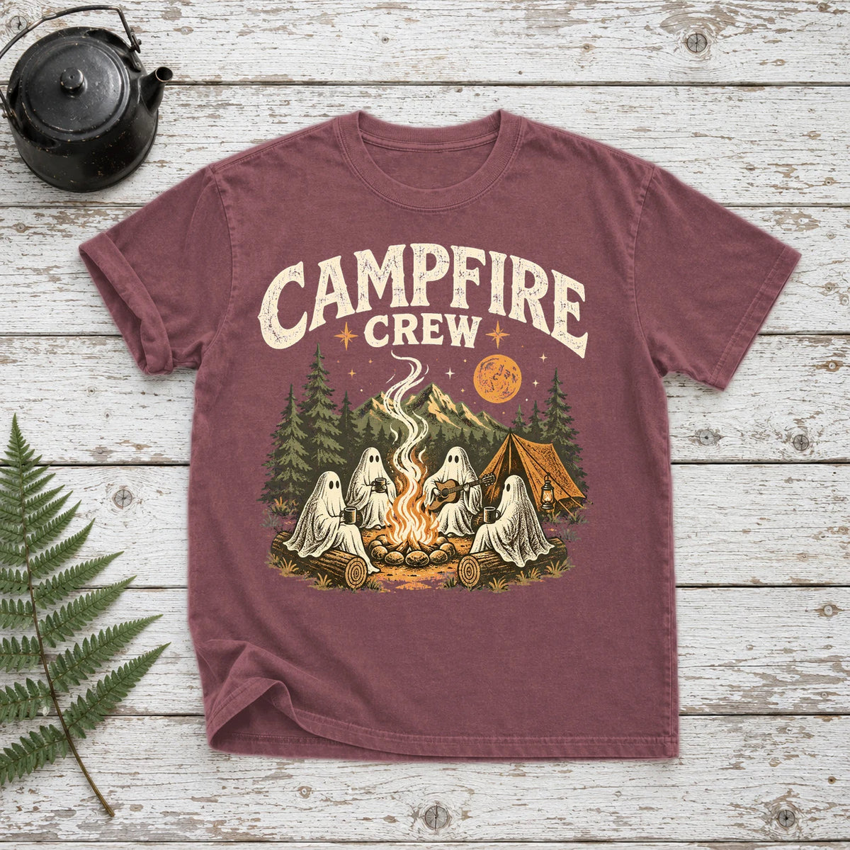 Campfire Crew Retro Ghost Graphic Tee on Brick Premium Tee